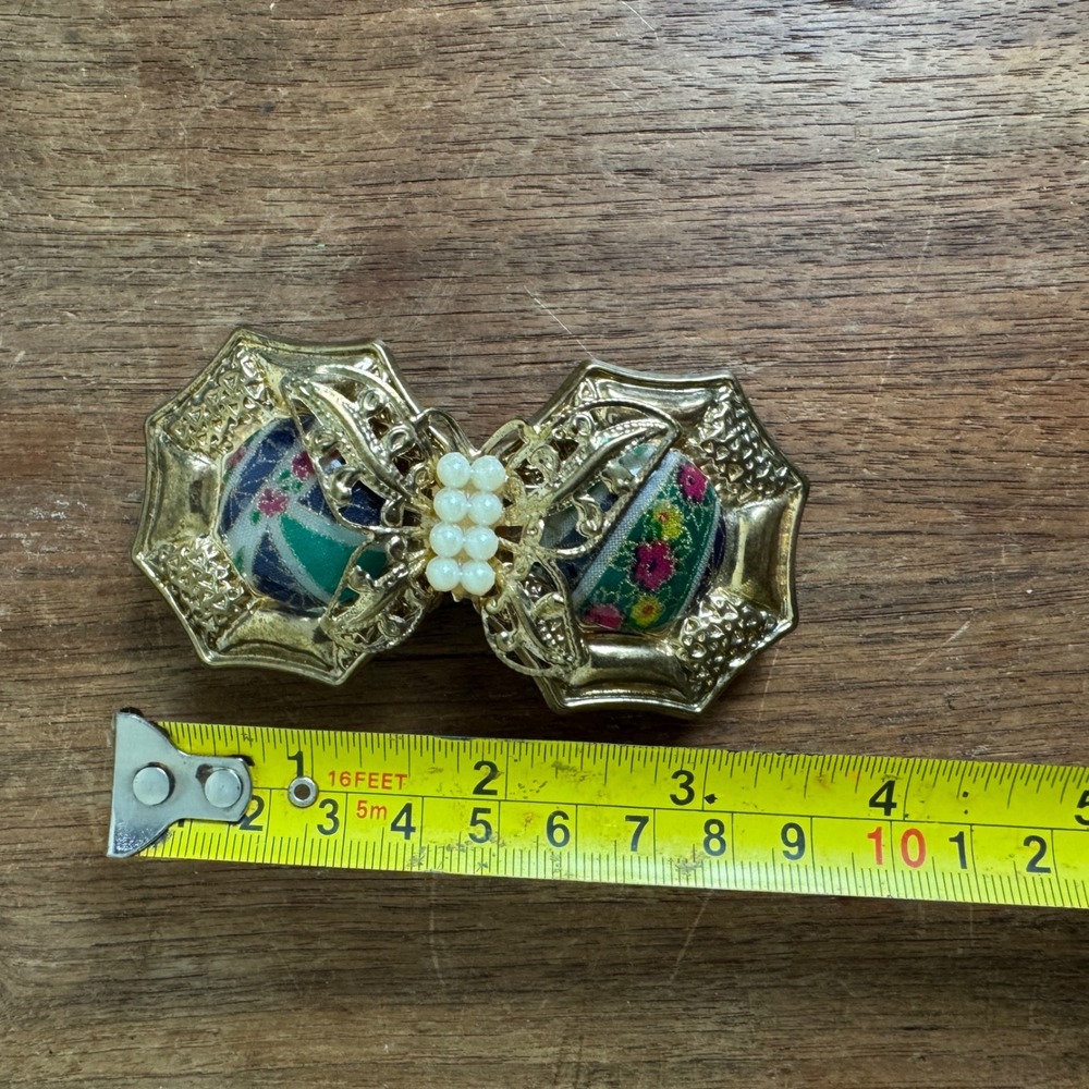 Vintage Gold Tone Filigree Butterfly Pearl Accent Floral‎ Detail Hair Clip - Picture 2 of 6